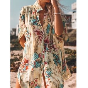 Cupshe Floral Print Swim Coverup - Red, Blue, Tan